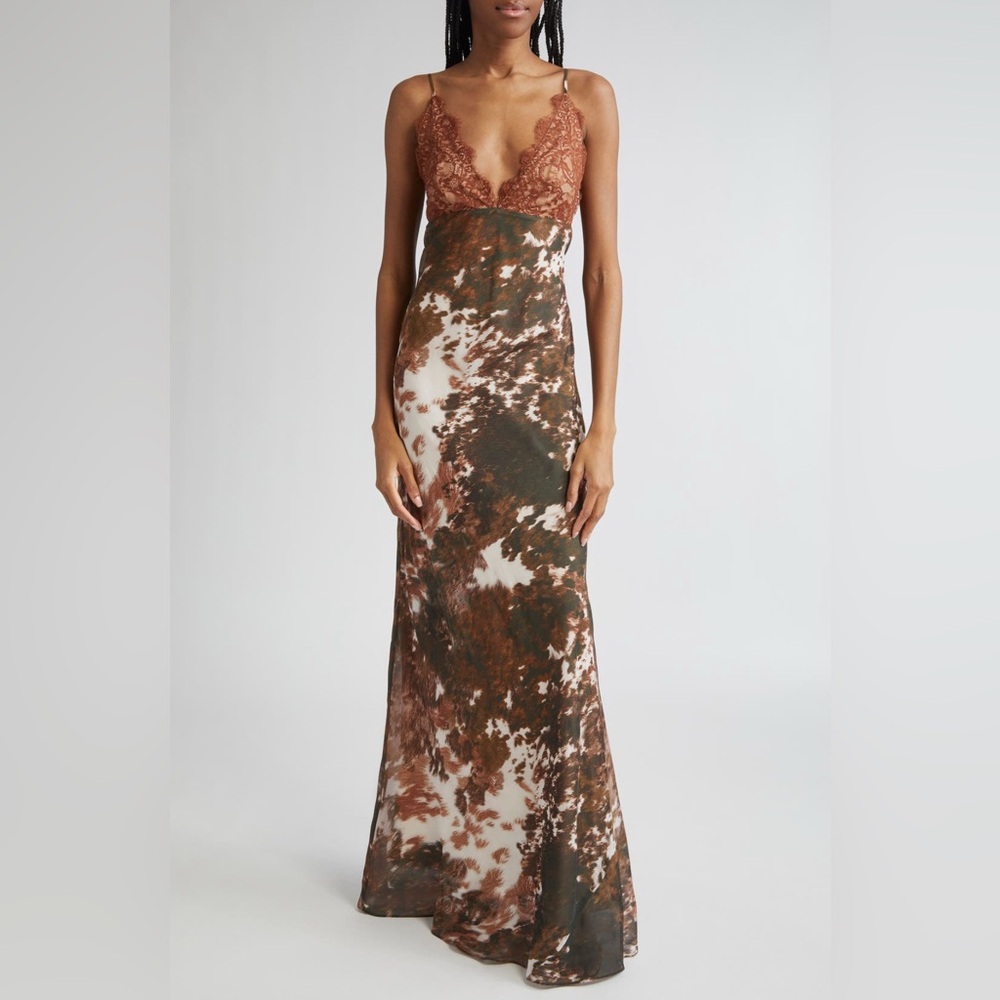 L’agence Susanna Cow Print Silk Slipdress